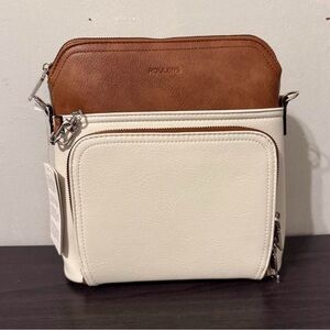 Roulens White and Brown Crossbody Bag
